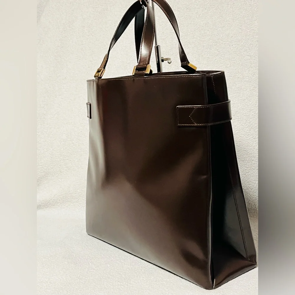 Gucci Tom Ford Leather Chocolate Brown Tote Shoulder Bag - Picture 7 of 15